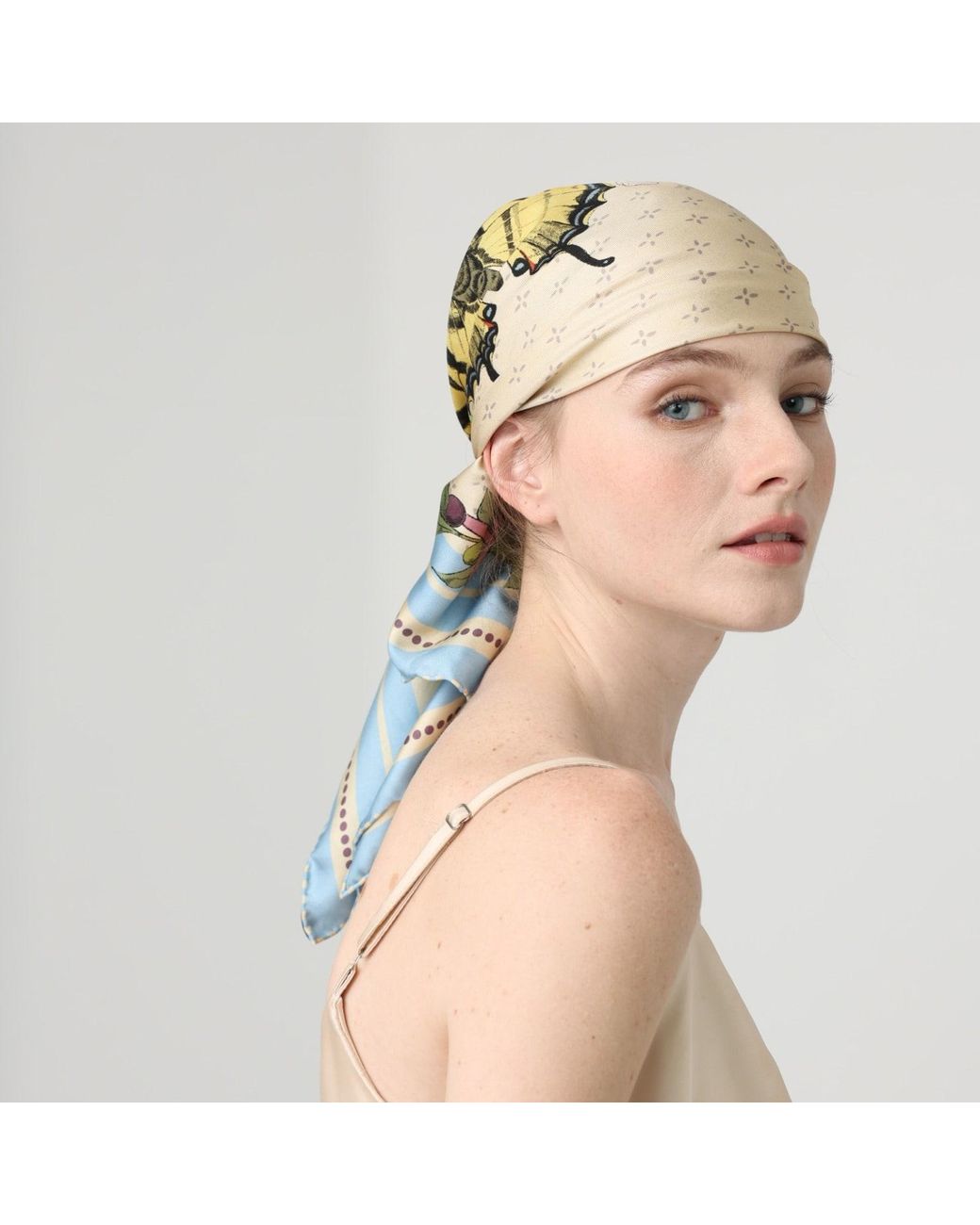 Asyii Metallic Neutrals Bloom Corner Hand-Rolled Silk Twill Statement Square With Double Side Printed
