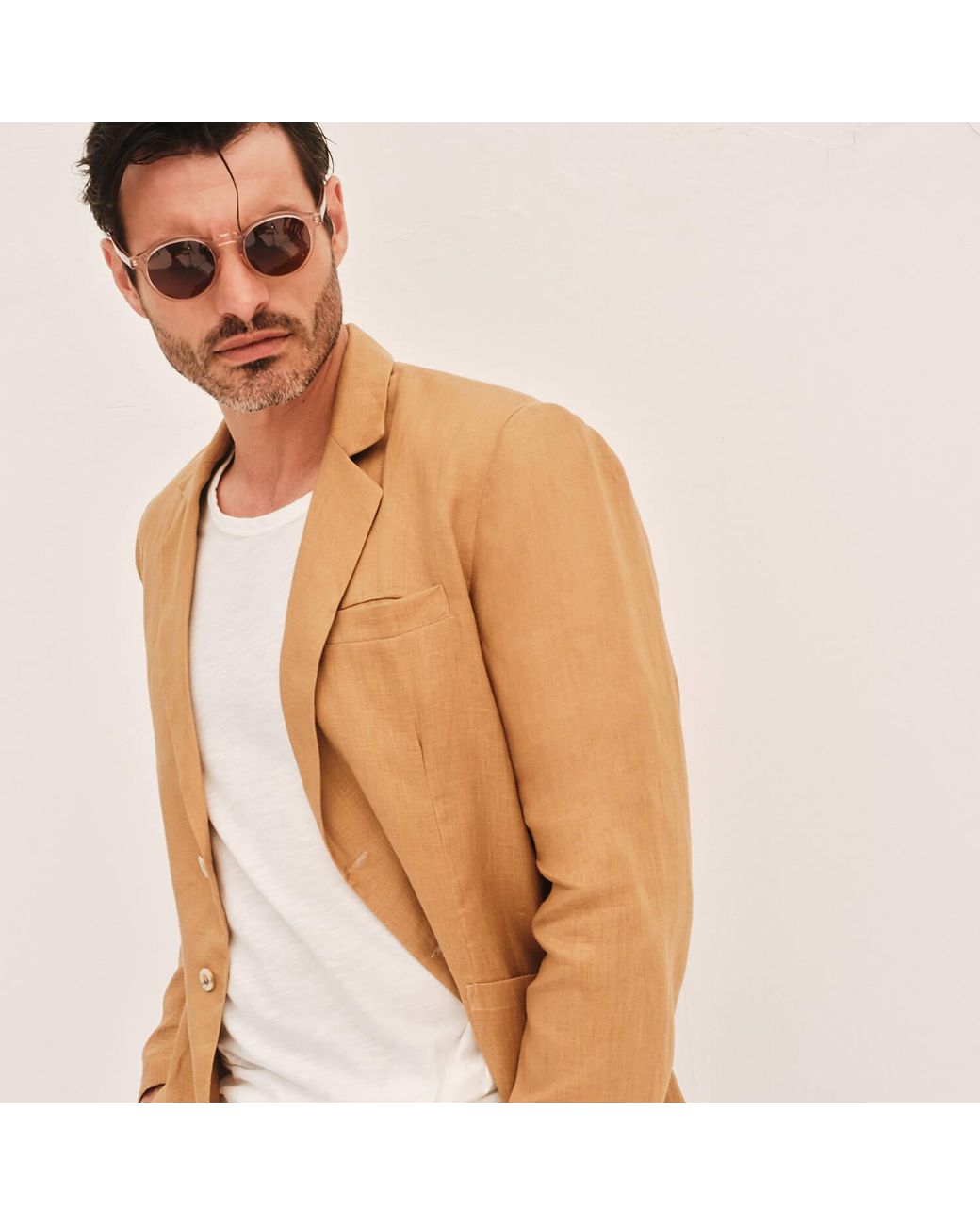 Haris Cotton White Solid Lapel Neck Linen Blazer for men