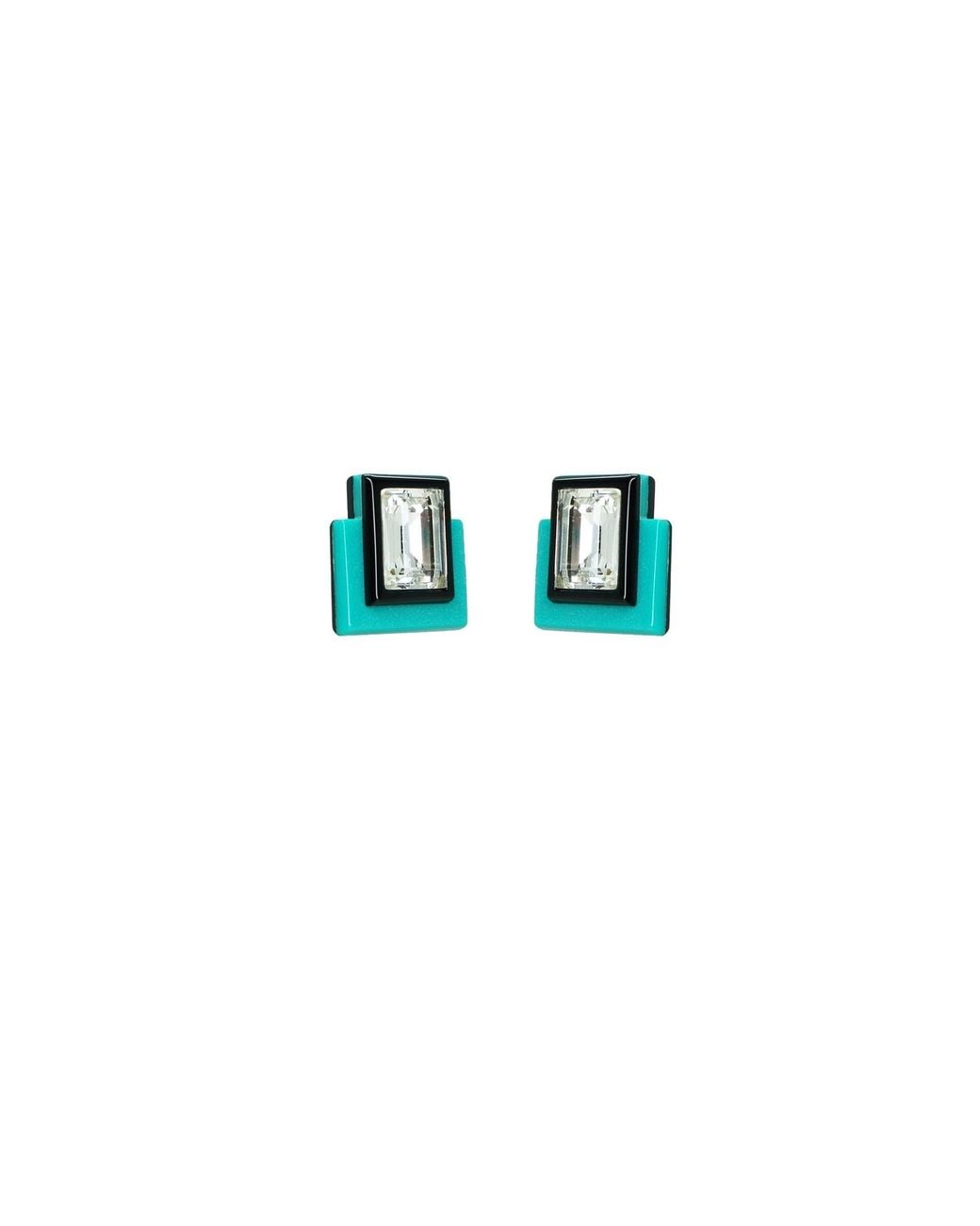 Gissa Bicalho Blue Handmade Acrylic Earring S Deco Rectangular Cut-Off Stone