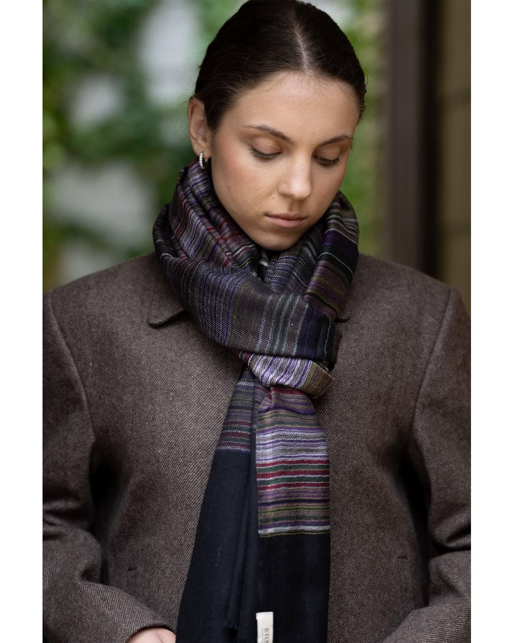 Stovaria Black Midnight Mosaic Cashmere Silk Handwoven Scarf