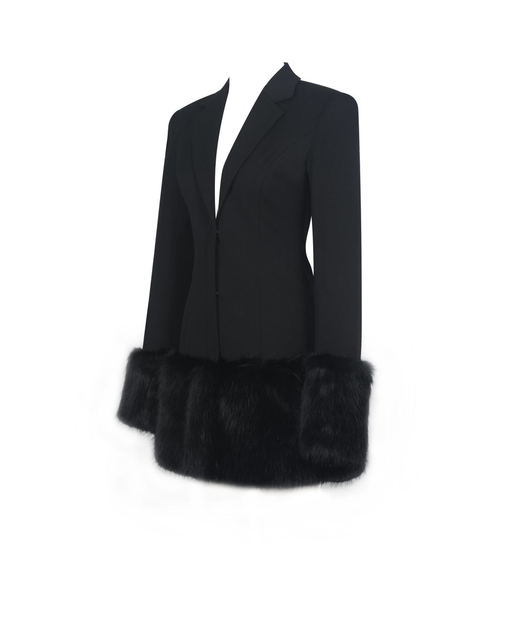 Miss Circle New York Blue Wenona Fur Trimmed V-Neck Mini Blazer Dress