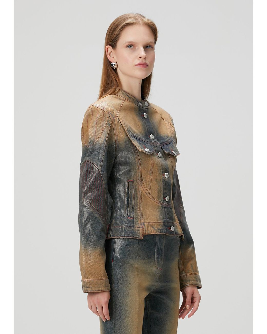 Pcfg Blue Pure Cotton Faded Motorcycle Denim Jacket