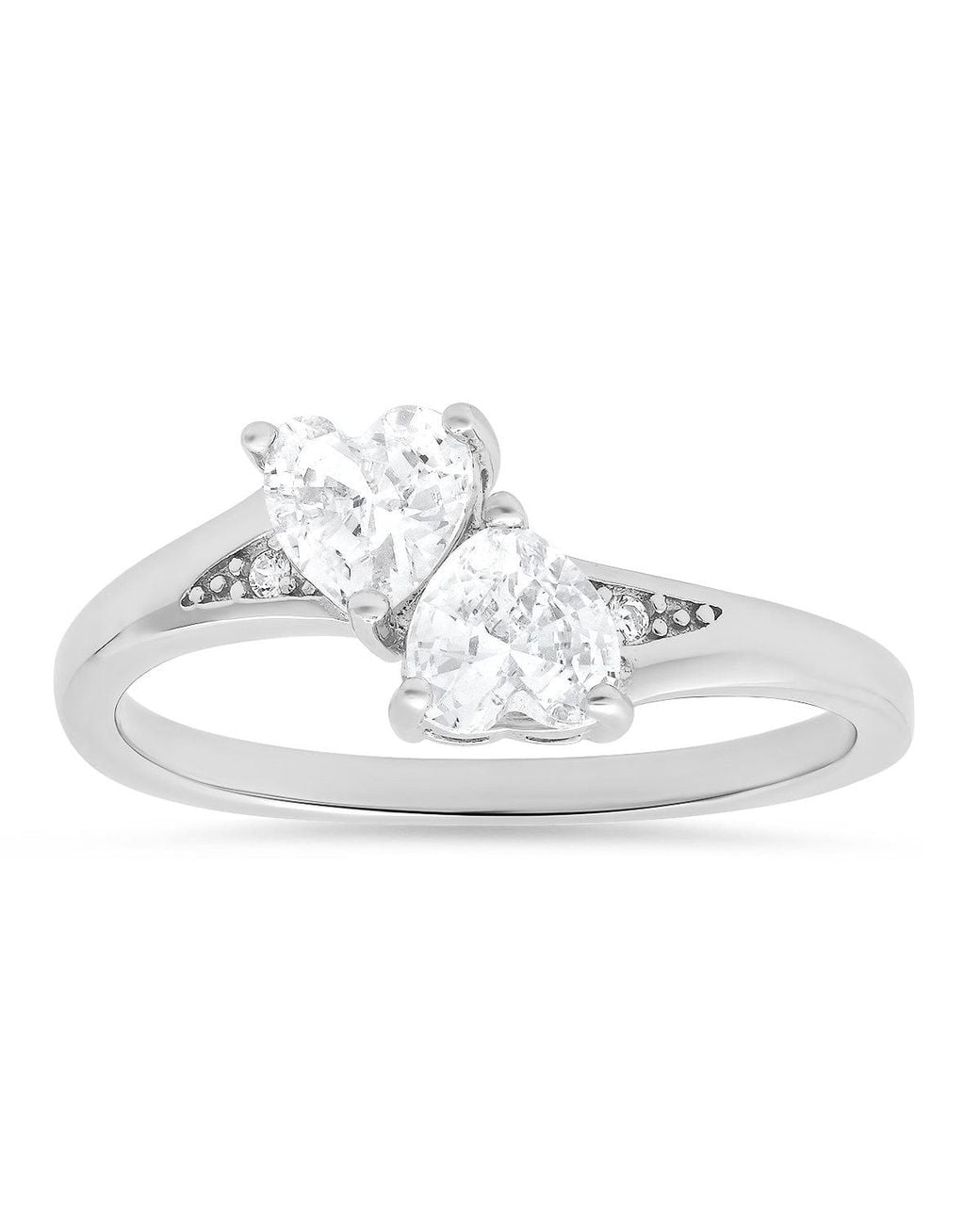 Kylie Harper White Sterling Double Heart Diamond Cz Ring