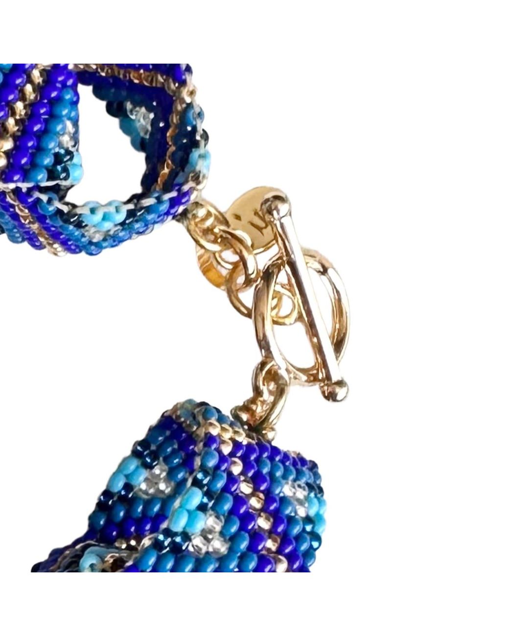 Iliana Arrazola Blue Bold Chunky Link Bracelet, Glass Beads, Beaded Jewelry
