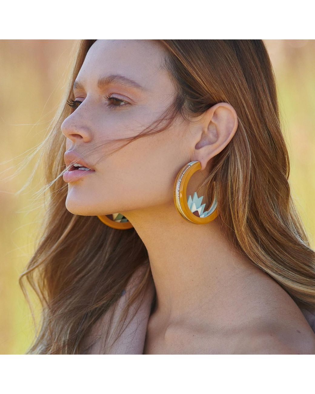 Gissa Bicalho Multicolor Handmade Acrylic Earring Hoops Kuntur Mustard