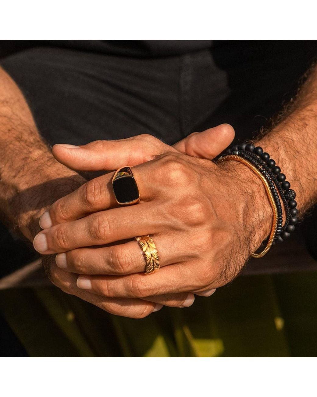 Nialaya Multicolor Signet Ring With Onyx for men