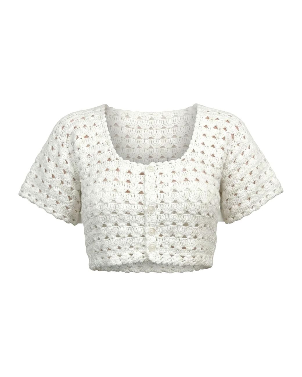 Ana Chic White Openwork Handmade Crochet Top