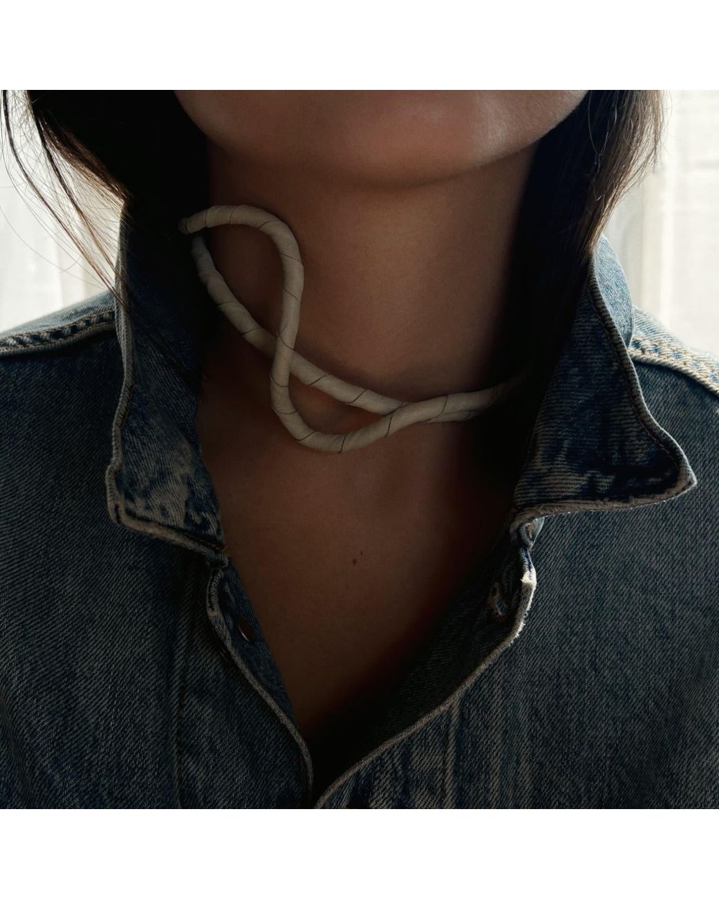 WAIWAI Metallic Neutrals Bend Sculptural Leather Choker