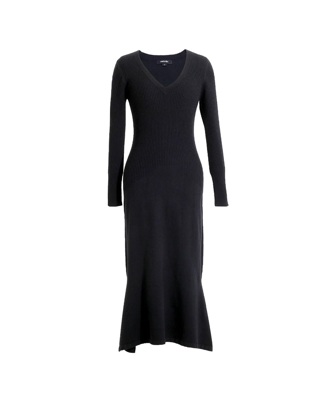 Smart and Joy Black Slim V-Neck Sweater Midi Dress