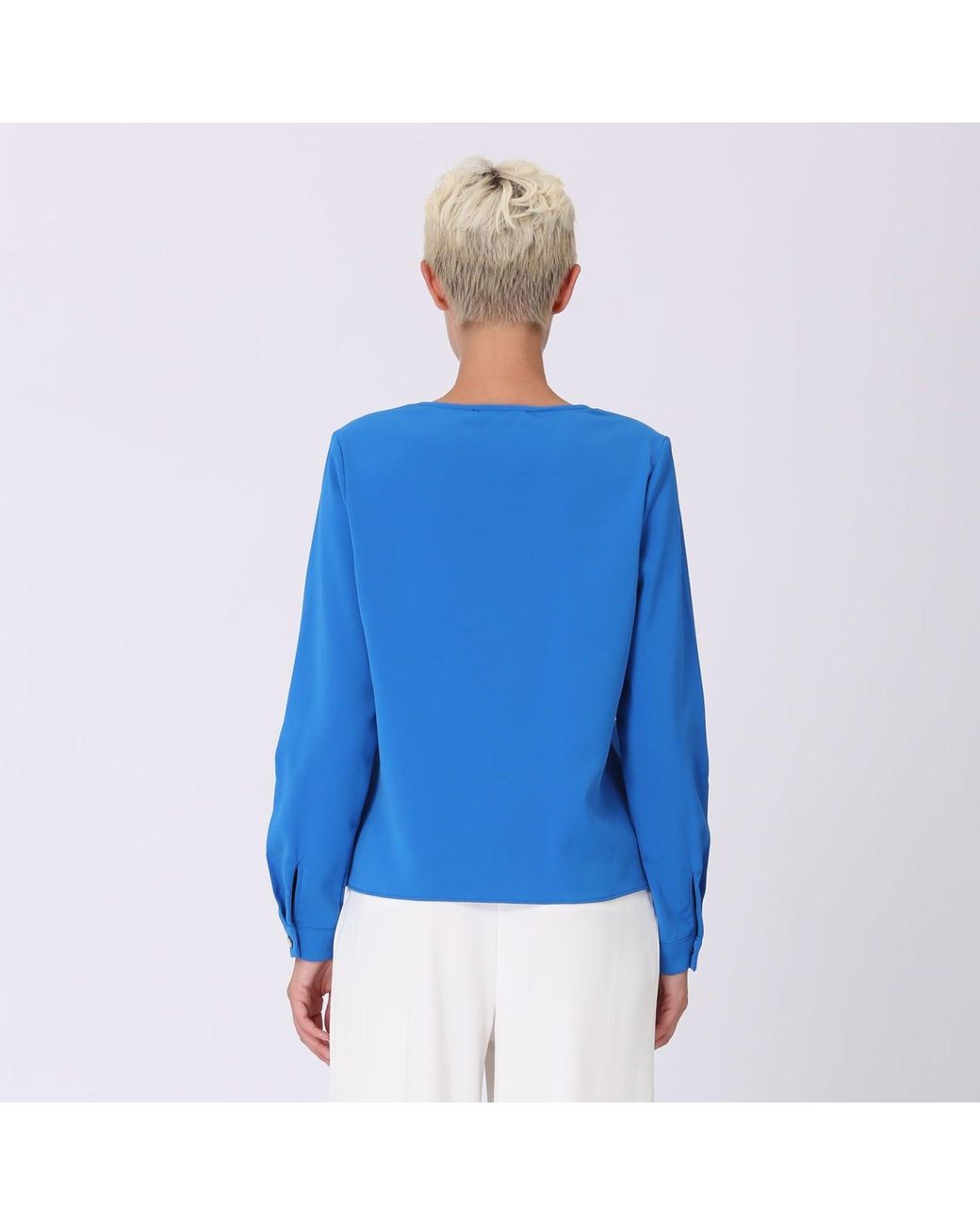 Smart and Joy Blue V-Neck Blouse And Decorative Chain