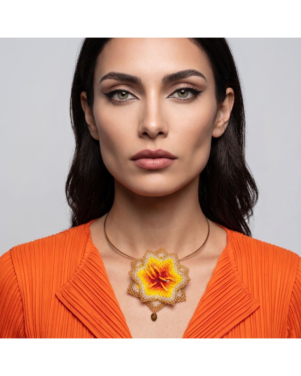 Iliana Arrazola White Pasiflora Flower Choker, Glass Beads, Beaded Jewelry