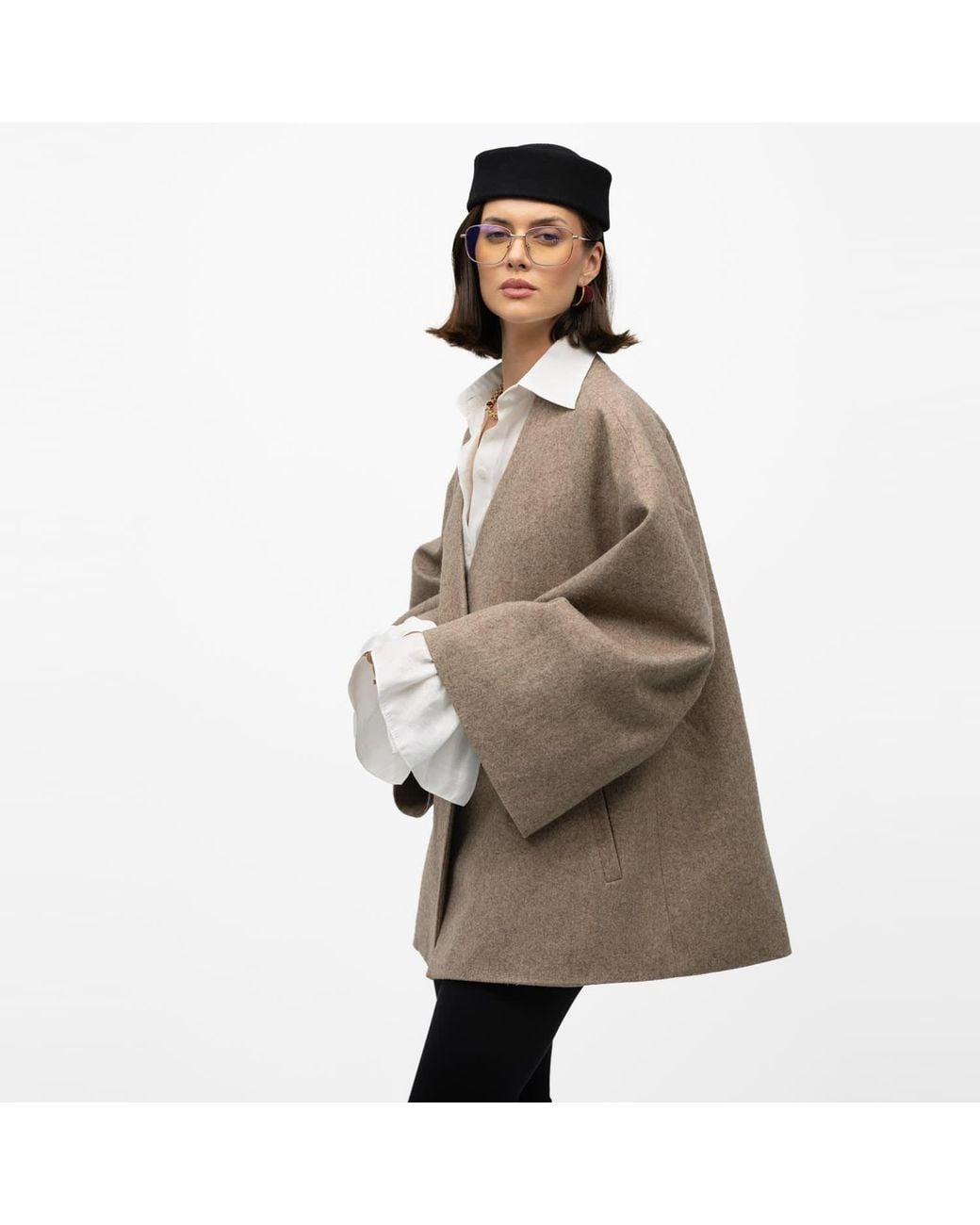 Mandragora Brown Neutrals Oversized Wool Kimono With Belt Arke