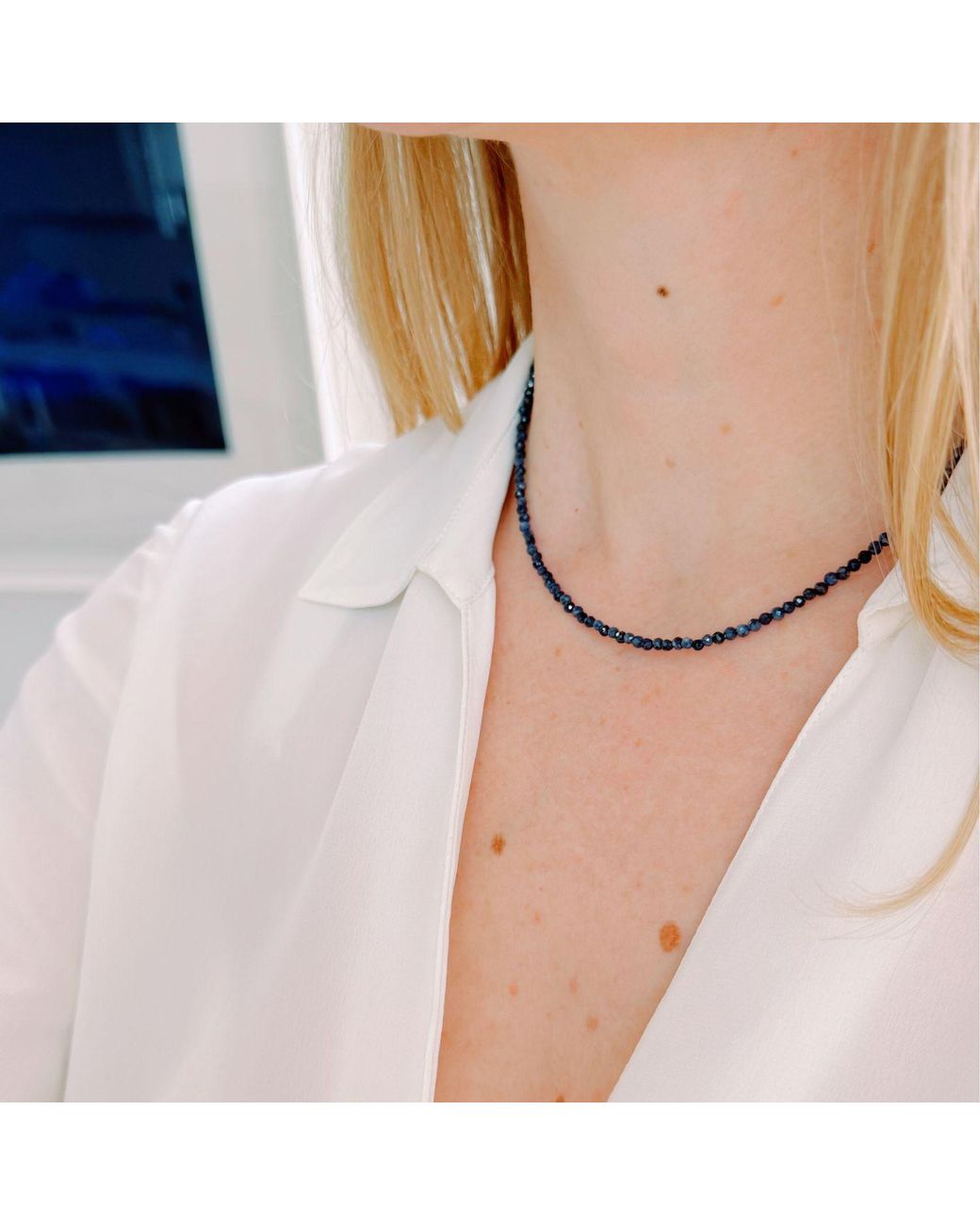 Herself Collections Metallic 14K Sapphire Bead Necklace