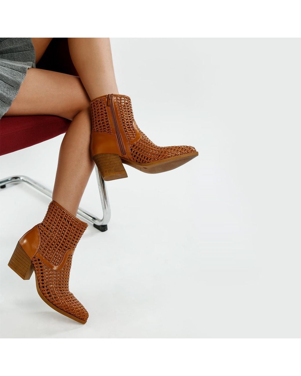 Rag & Co Brown Artisole Woven Pleather Block Heel Boots