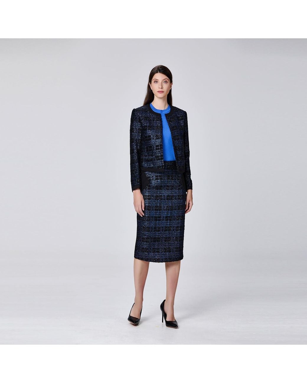 Smart and Joy Black Minimalist Tartan Crop Jacket