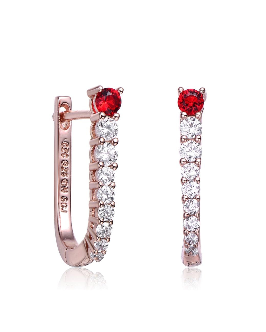 Genevive Jewelry Pink Rose Sterling Cubic Zirconia U-Shaped Huggie Hoop Earrings