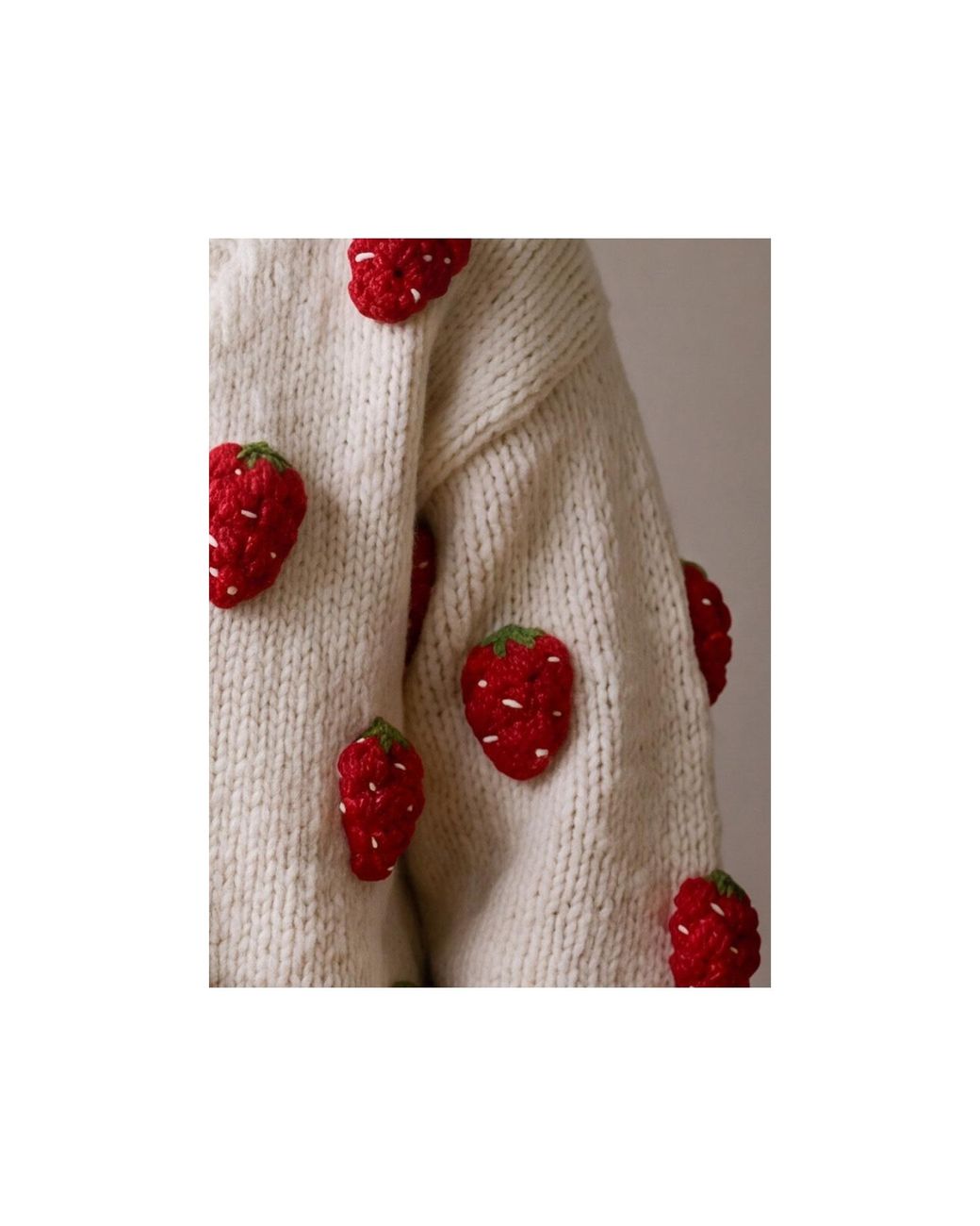 Ana Chic Multicolor Neutrals Strawberry Motif Handmade Knitted Cardigan