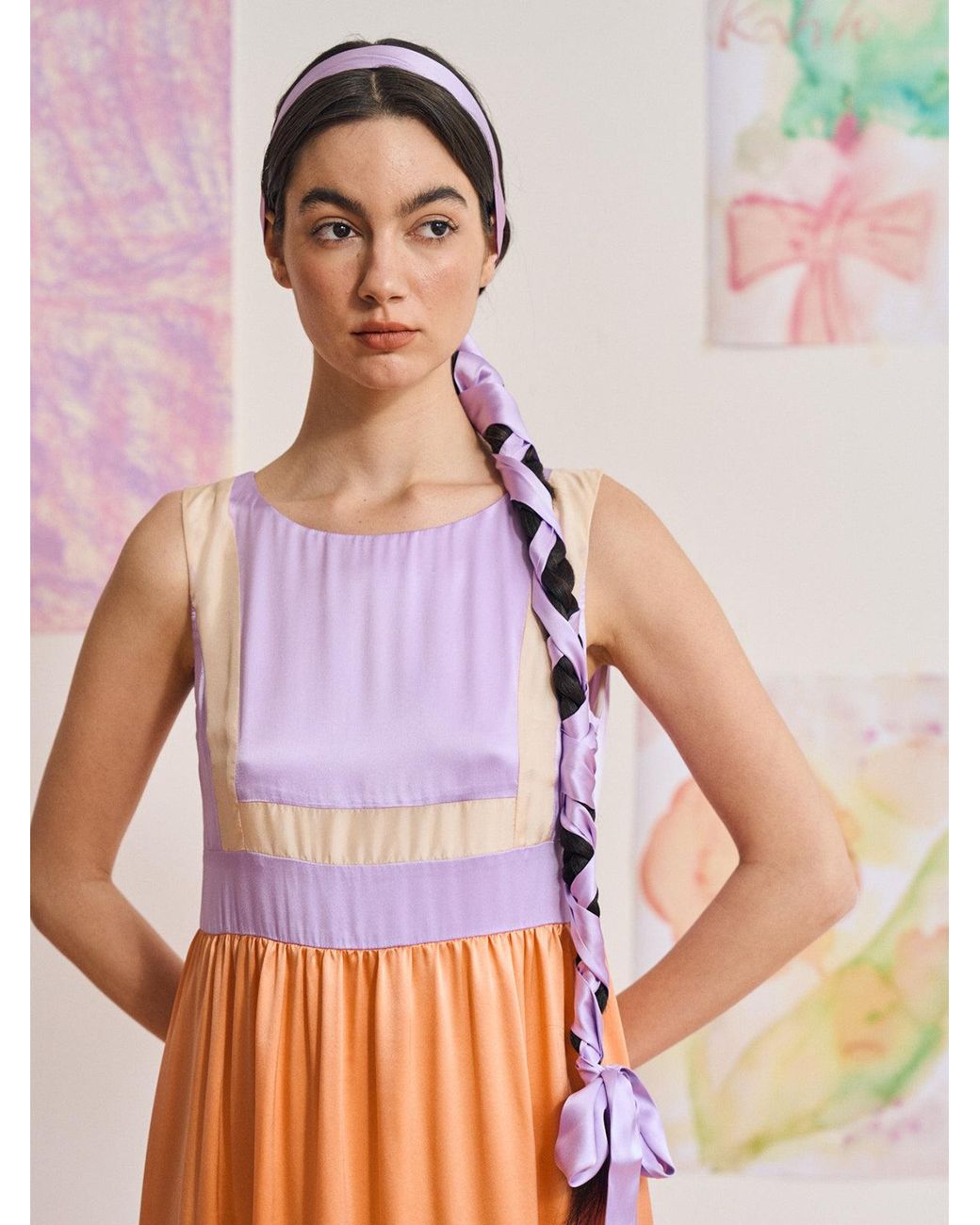 Lost Pattern Purple La Collectionneuse Silk Ribbon Scarf