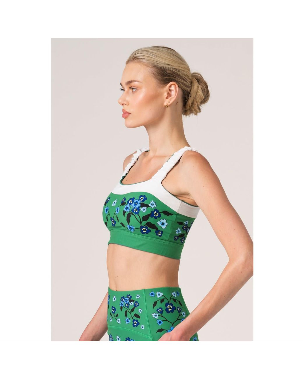 Jessie Zhao New York Green Emerald Echo Reversible Ruched Sports Crop