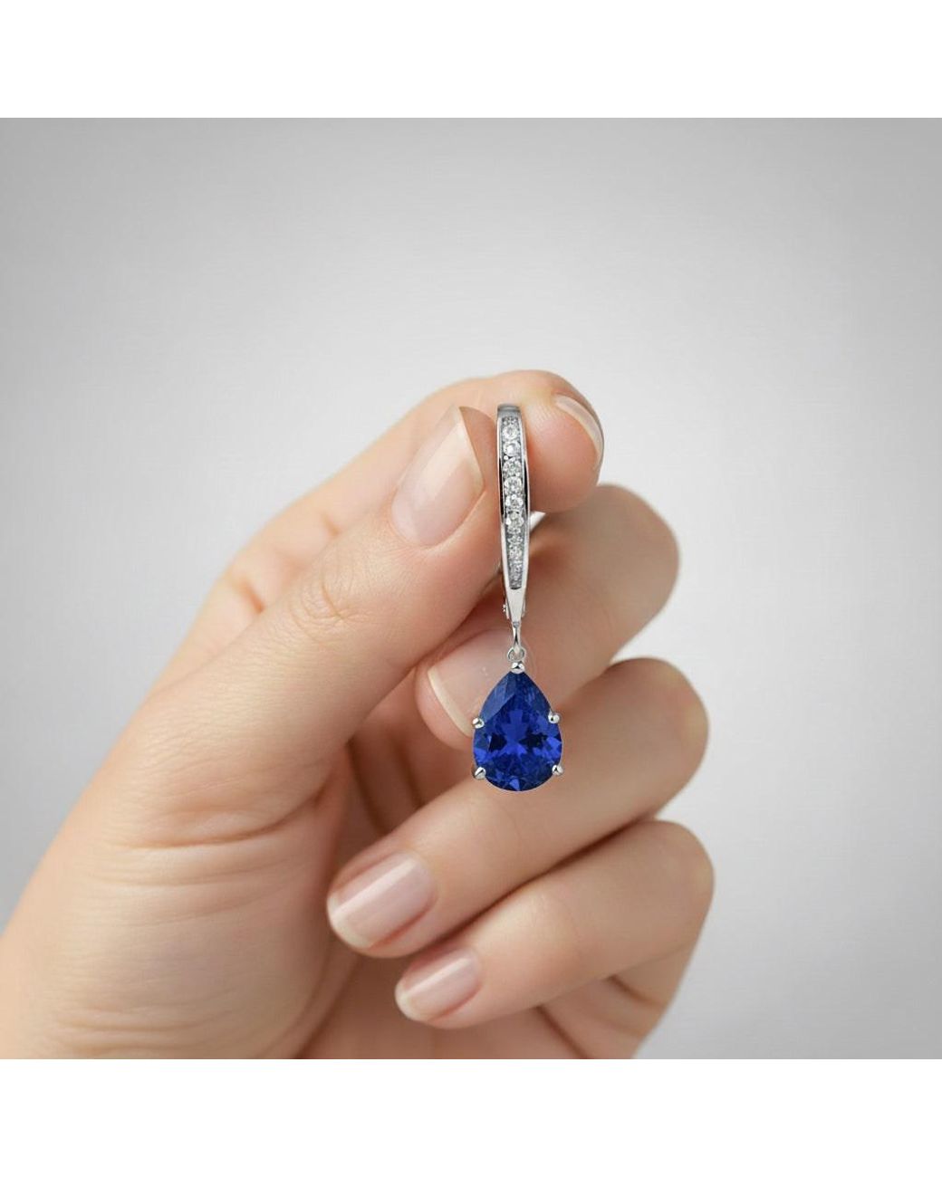 Genevive Jewelry Blue Genevive Sterling Plating With Pear-Shaped Cubic Zirconia Dangle Earrings