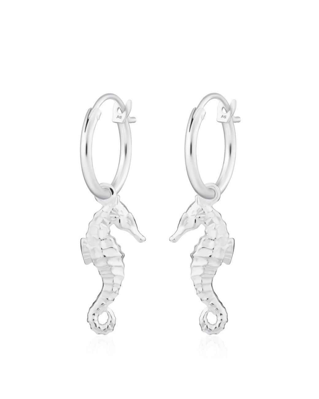 Lily Charmed White Sterling Seahorse Charm Hoop Earrings