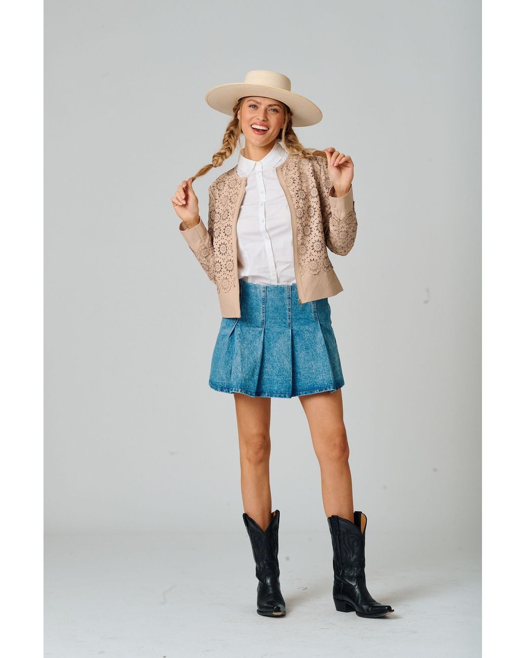 Mauritius Natural Neutrals Floral Leather Jacket Lacey