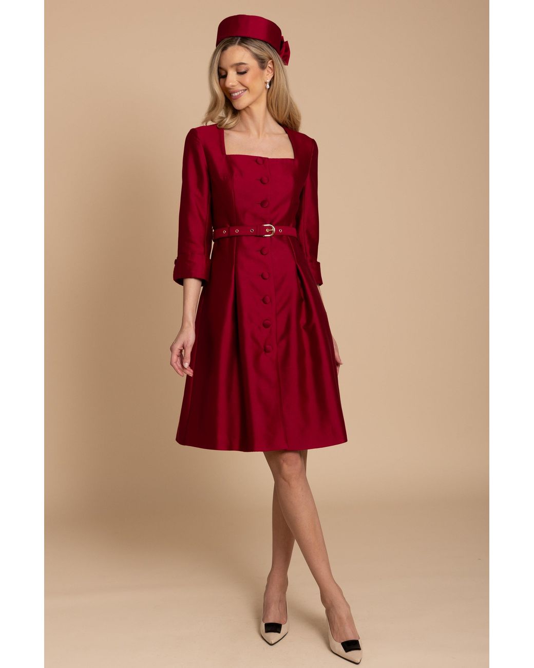 Santinni Red Spencer Silk & Wool Dress