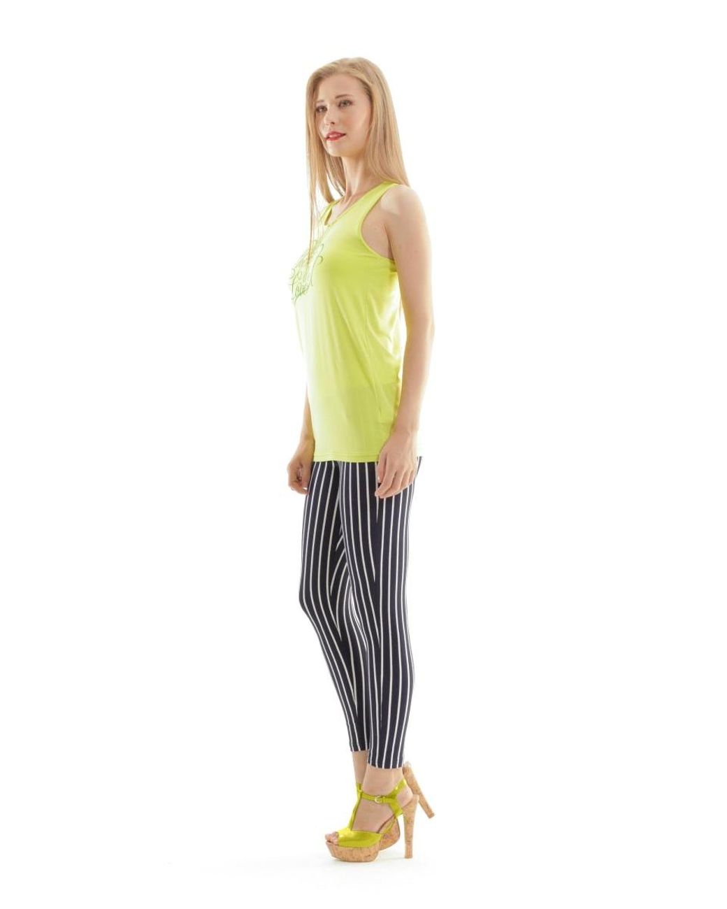 Conquista Yellow Sport Racer Back Print Top