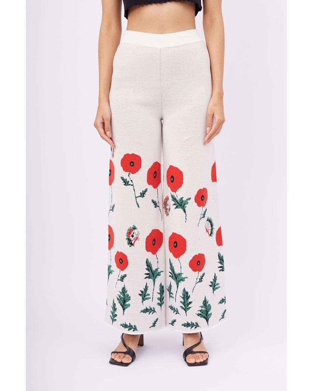 Peraluna White Poppy High Waist Knit Trousers