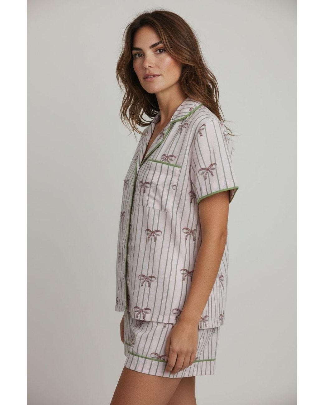 Carolina Benoit Pink Palm Beach Bows Pajamas Short Set