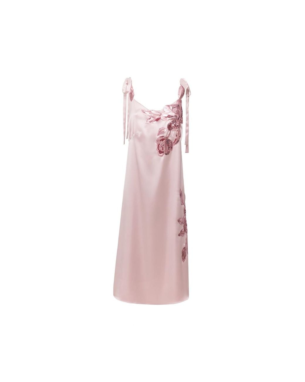 Georgette Pink Blush Satin Slip Midi Dress With Floral Appliqué