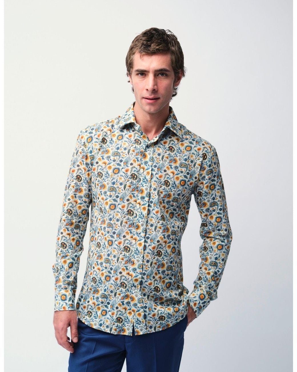 Gresham Blake Gray Neutrals Cream Paisley Jacquard Shirt for men