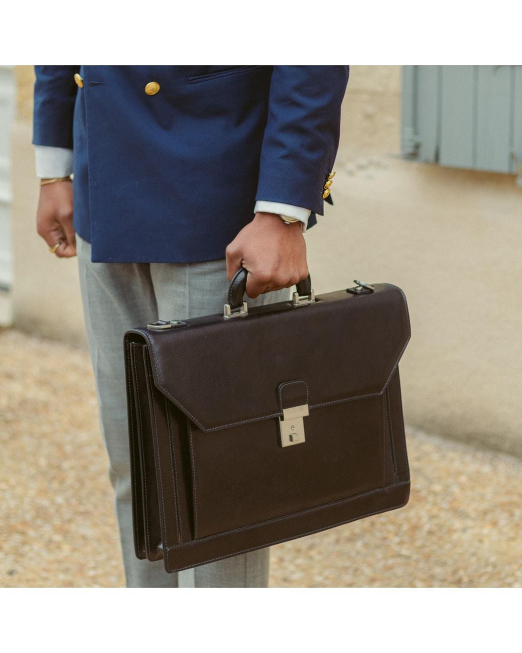 Time Resistance Black Large Leather Briefcase for men