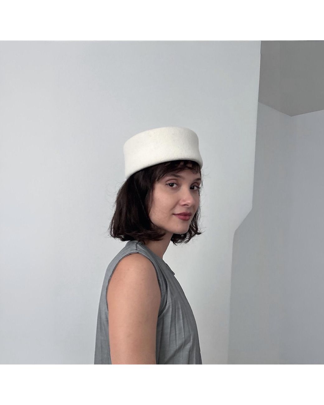 London Atelier Byproduct White Wool Pillbox Hat