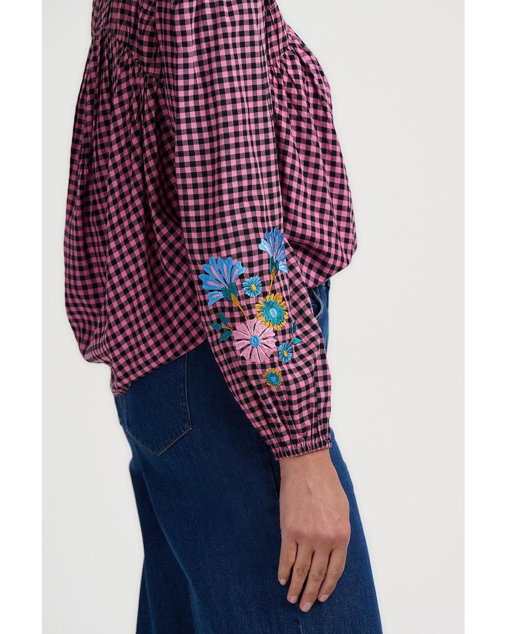 Sugarhill Purple Leah Blouse Rose Gingham Floral Embroidery