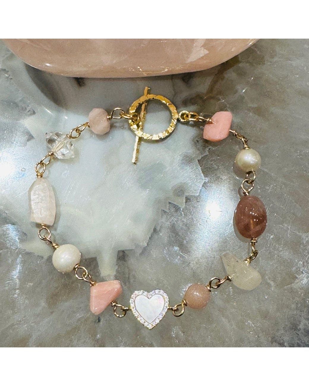 Lexi Jewelry Metallic Shades Of Mother Of Pearl Heart Toggle Bracelet