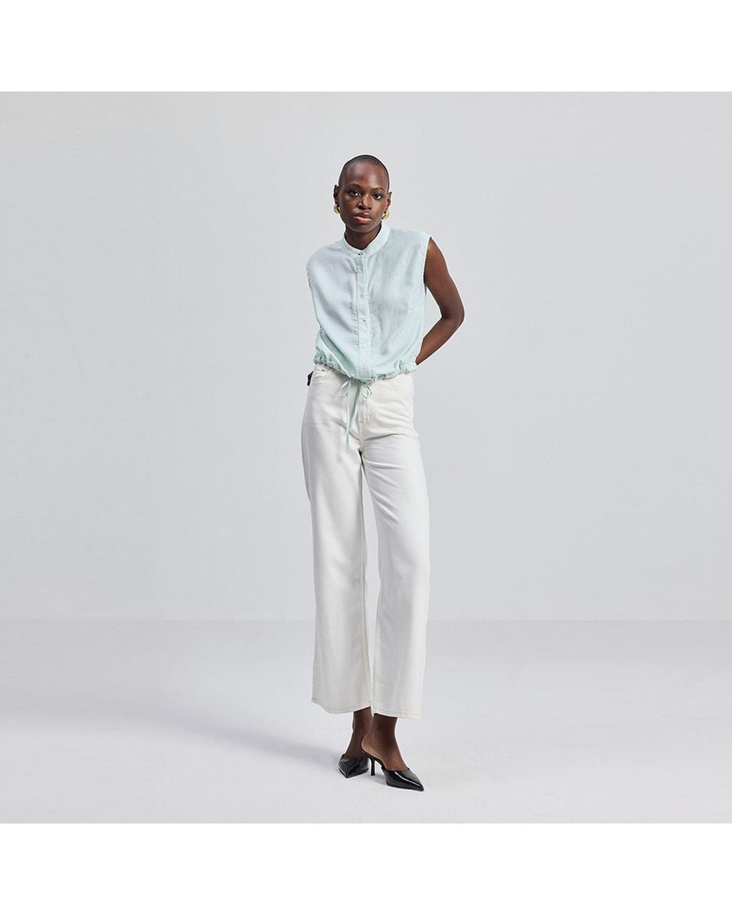 REISTOR Blue Button-Down Shirt With Waist Drawstring