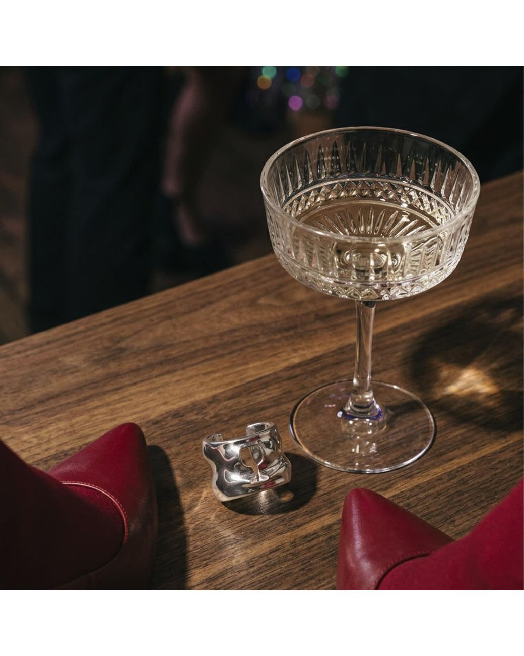 Mercela Metallic Sculptural Wine Glass Statement Ring – Plated Cocktail Inspired Jewellery
