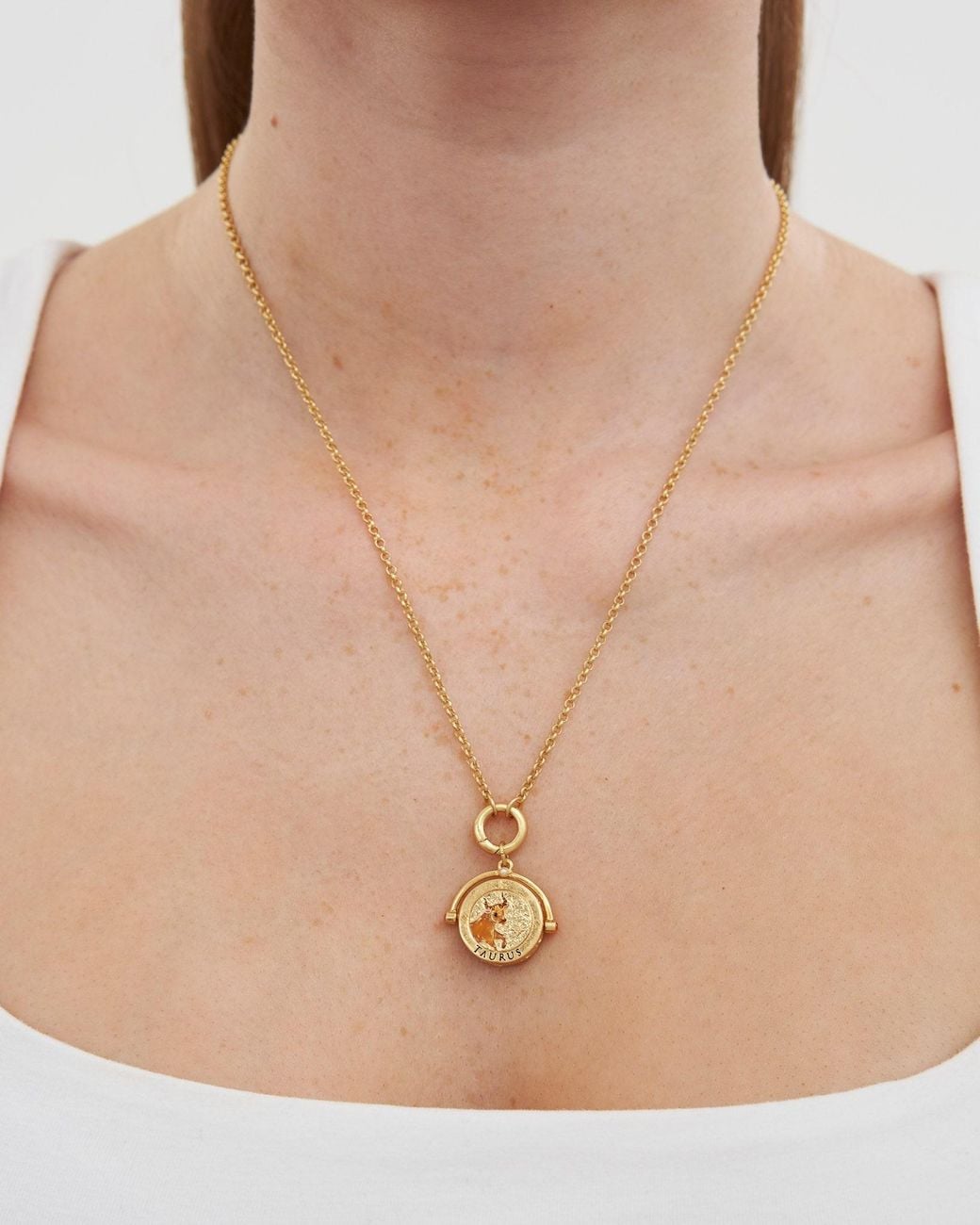 Fable England Metallic Taurus Zodiac Spinner Necklace