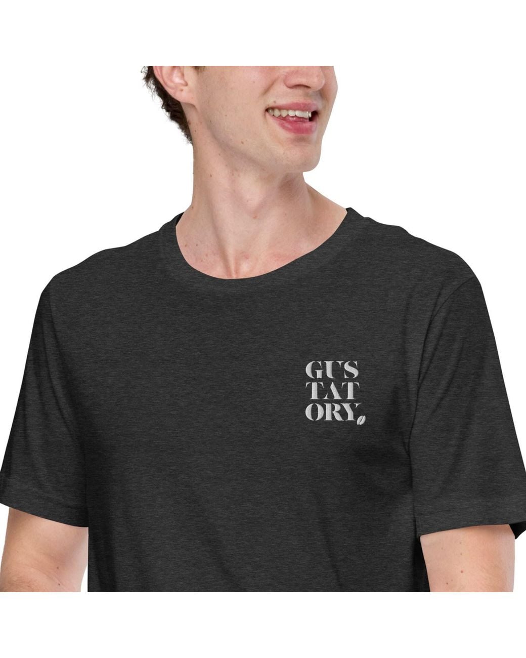 Anchor and Crew Black Heather Gustatory London Coffee Scene Organic Cotton Embroidered T-Shirt for men
