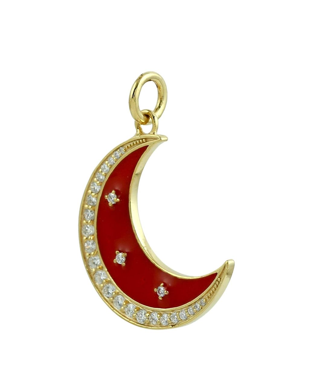 Artisan Red 14K Enamel Crescent Moon Diamond Pendant