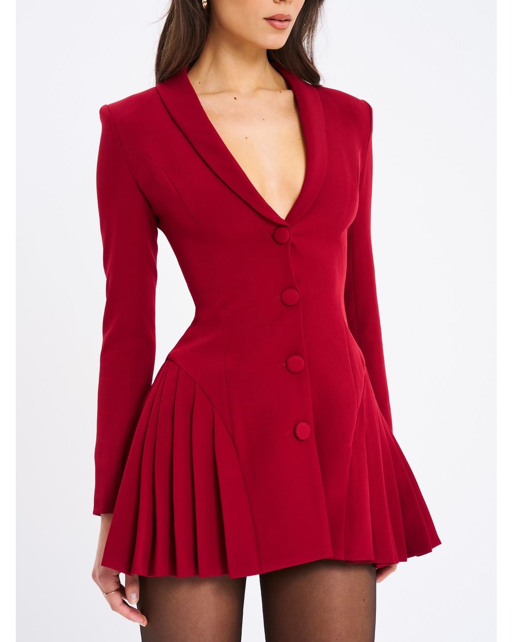 Miss Circle New York Red Delia Burgundy Blazer Dress With Pleated Detail