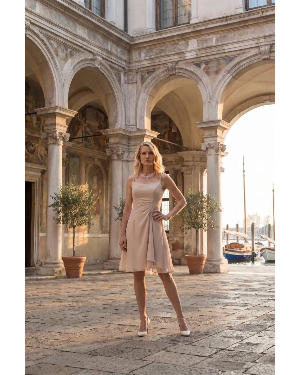 Luna Fashion House Natural Neutrals Short Dress, Lesli