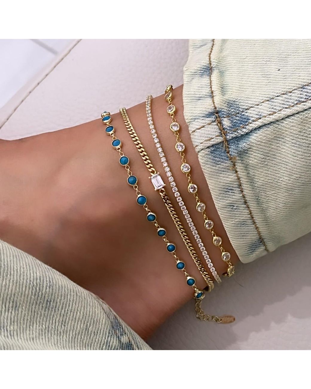 SHYMI White Round Bezel-Set Anklet