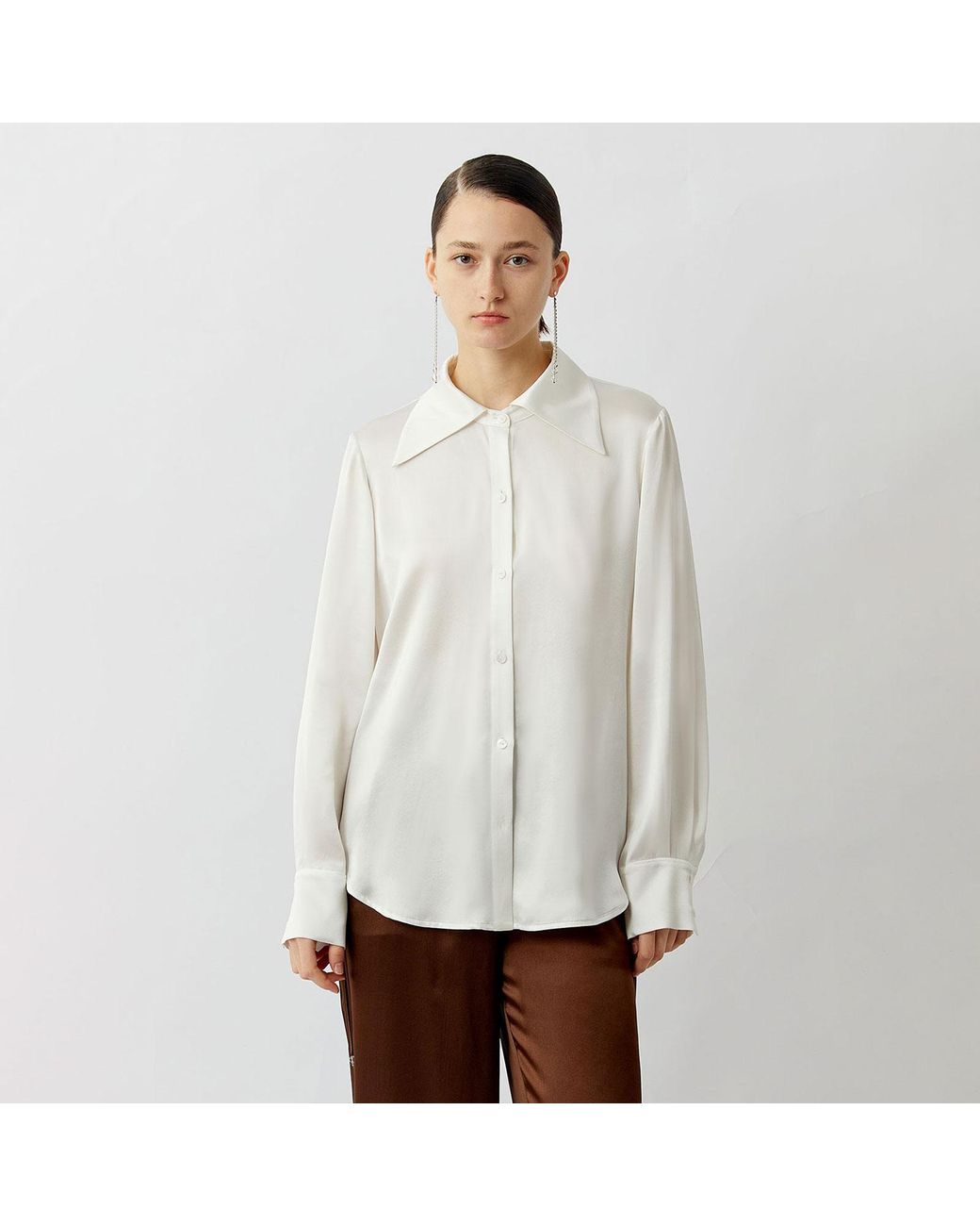 Silkinc White Wide Collar Silk Shirt