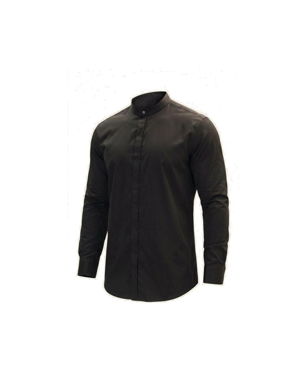 Ron Tomson Black Pure Cotton Band Collar Dress Shirt for men