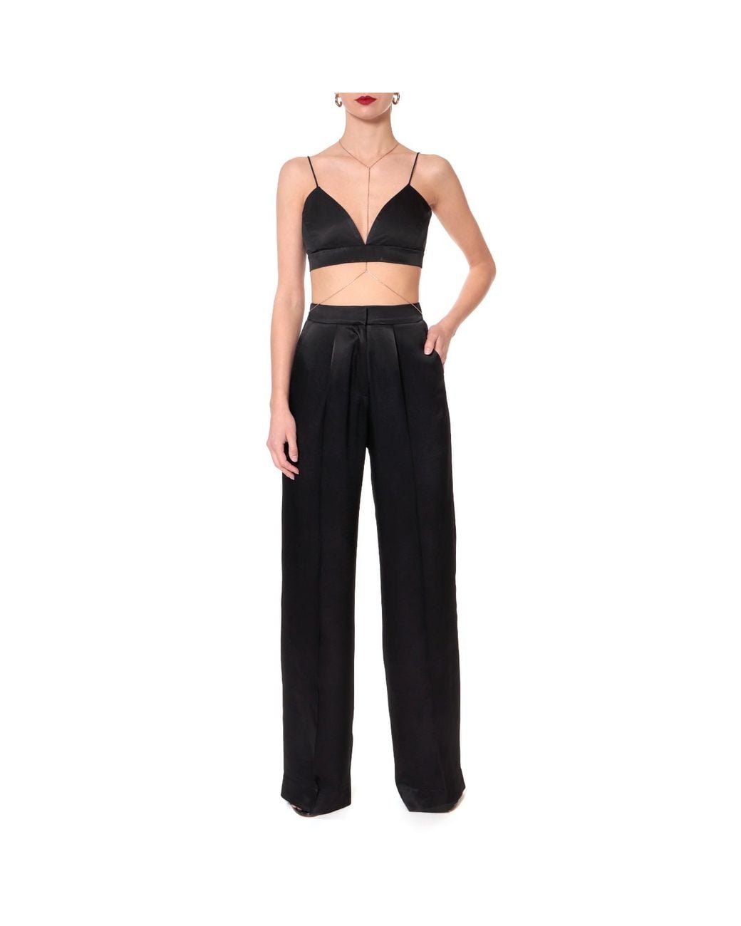 AGGI by HALEWSKI Black Asha Satin Glossy Bralette Top
