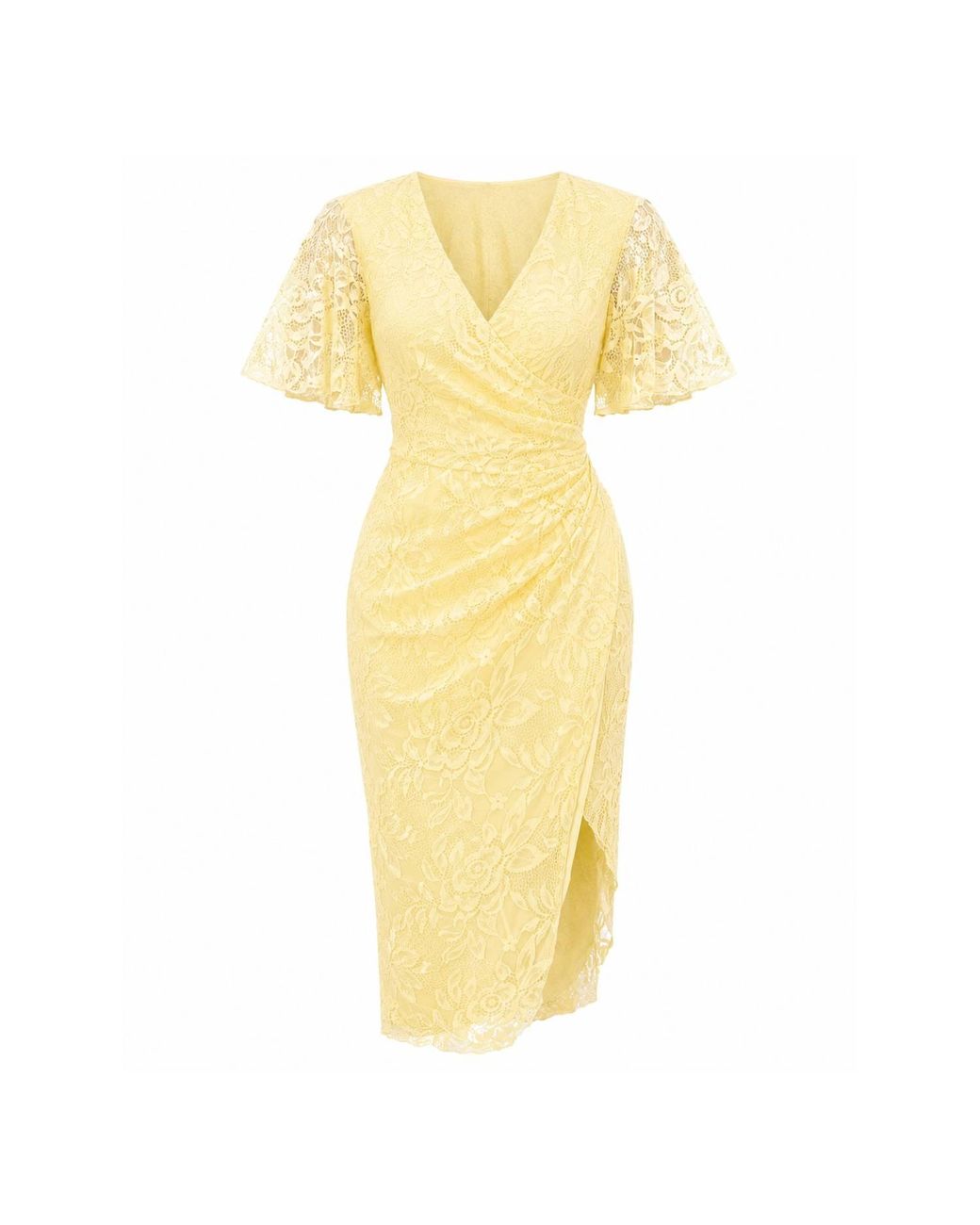 Girl In Mind Yellow Natasha Angel Sleeve Wrap Midi Dress