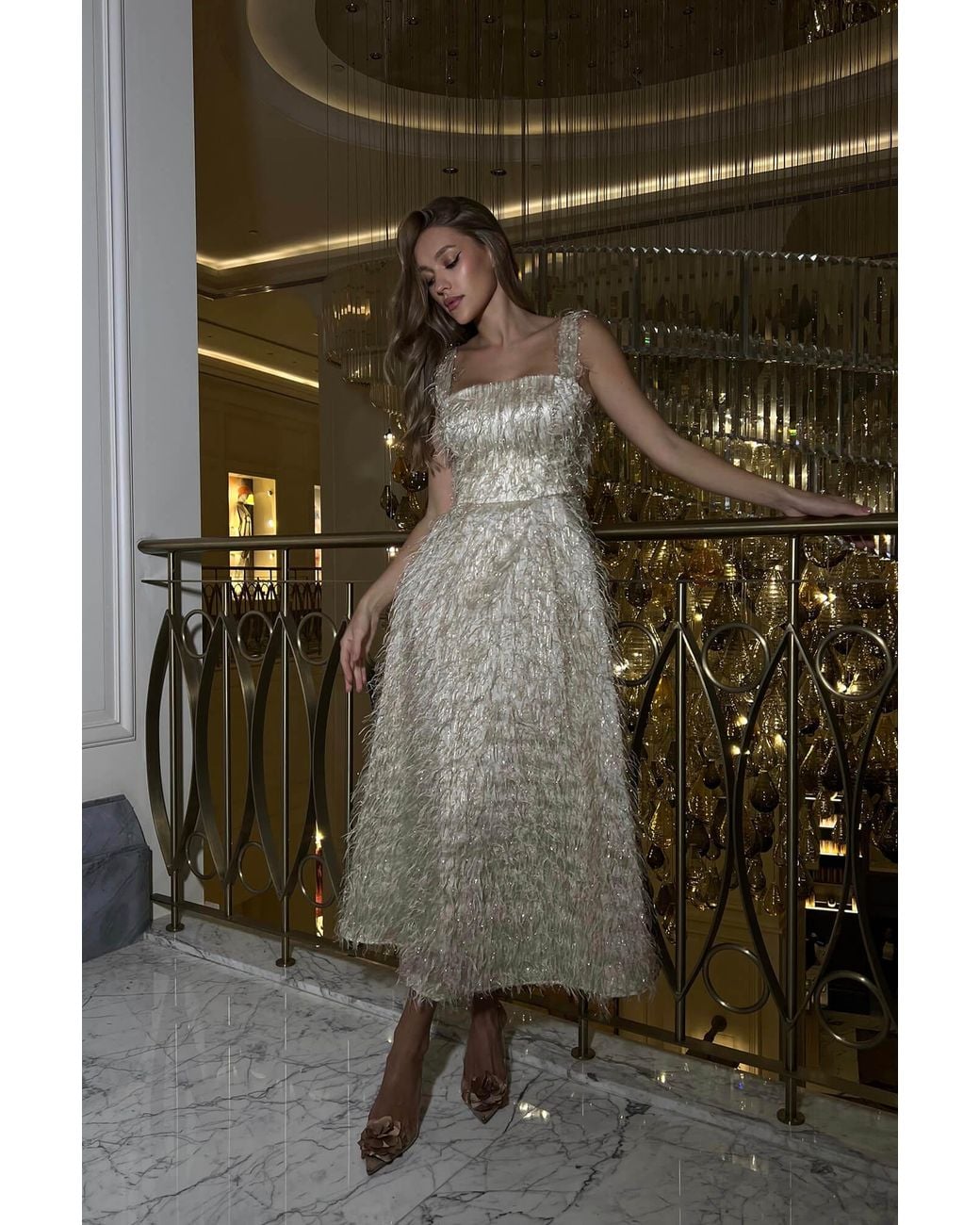 POST MERIDIEM White Pleated Corset Midi Dress