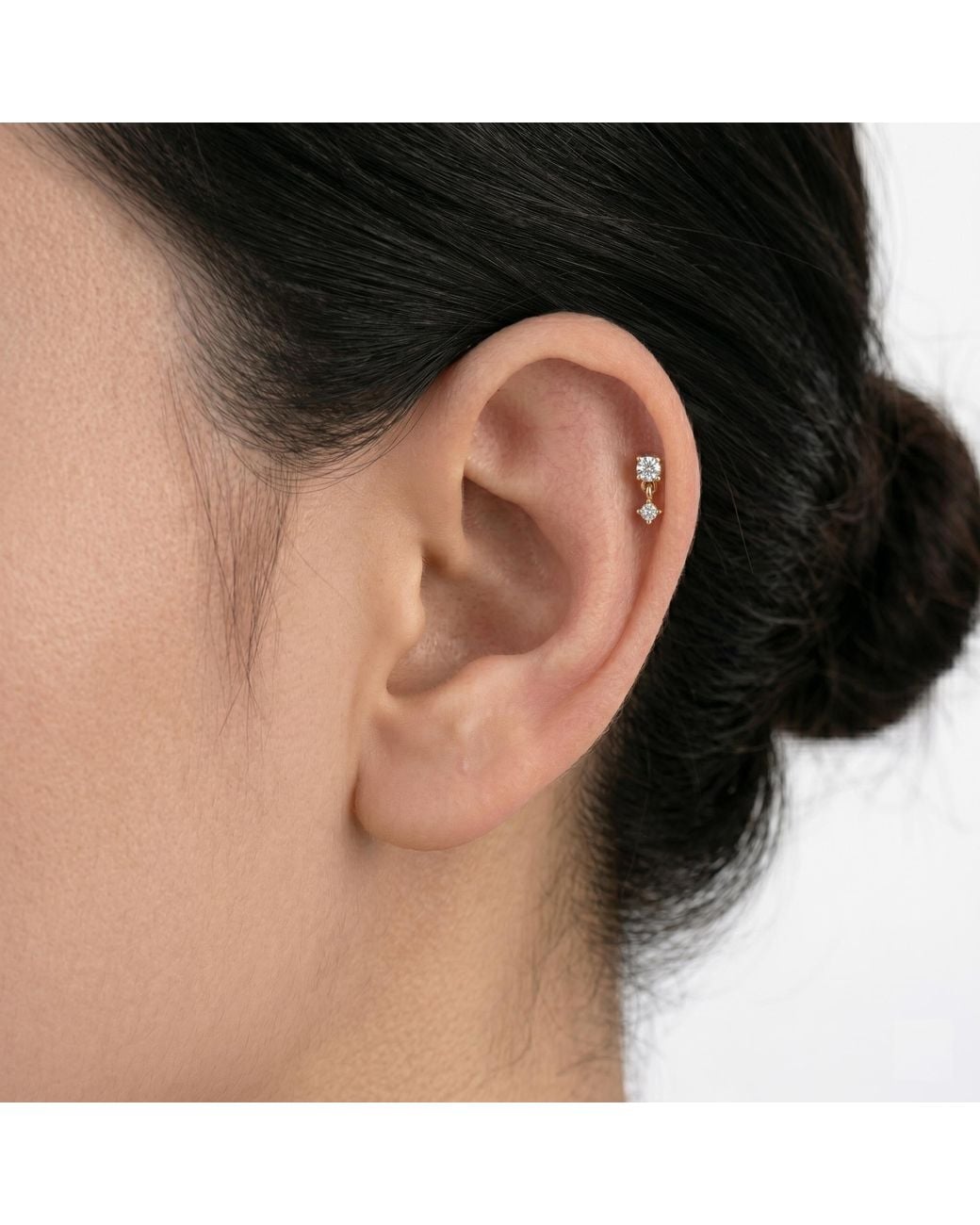Zahav Jewelry Metallic 14K Solid 18G 8Mm Cz Dangle Internally Threaded Flat Back Stud